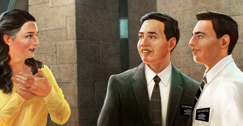 Missionaries meeting woman