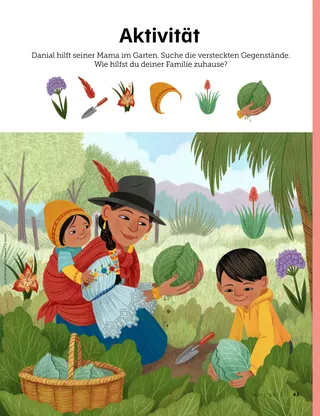 boy gardening with his mom in Peru