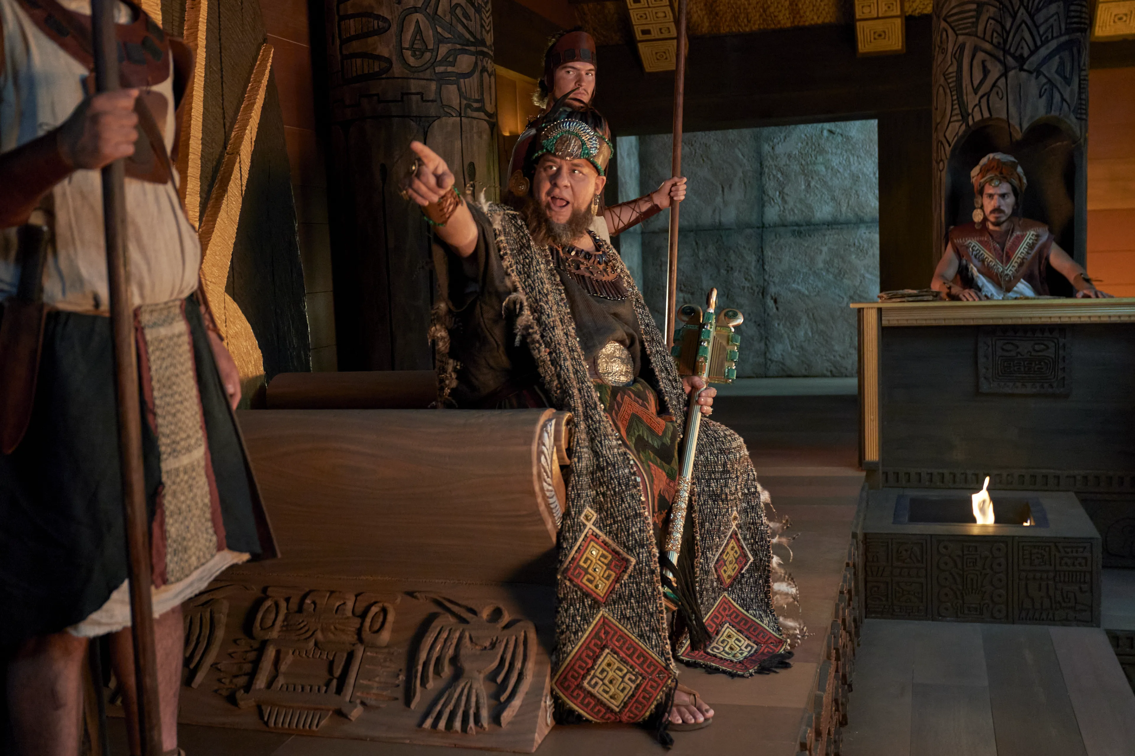 King Noah watches as Abinadi is questioned.