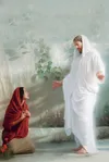 The resurrected Jesus Christ appearing to Mary Magdalene by the Garden Tomb.