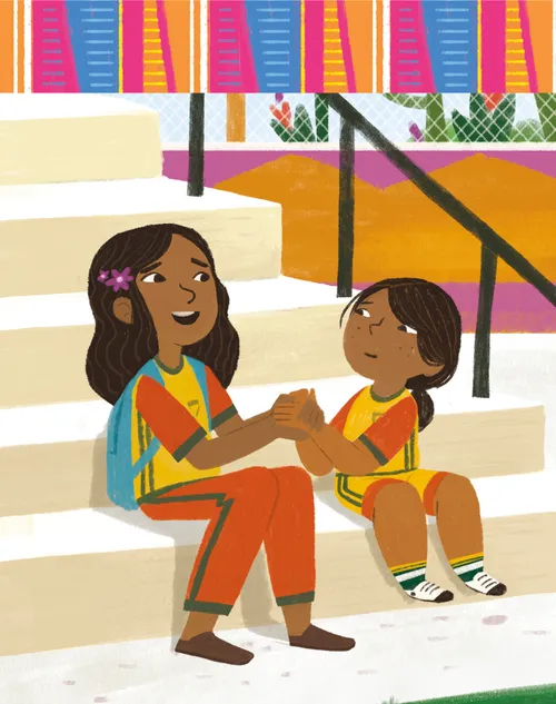 Girls sitting on steps