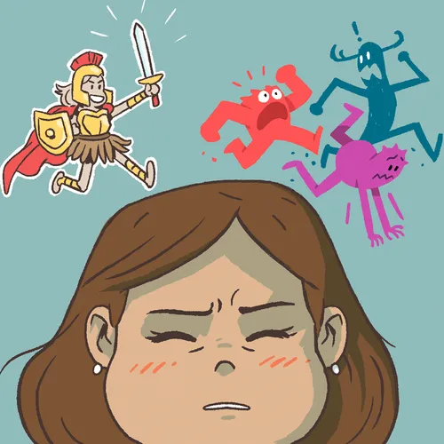 girl thinking of fighting monsters