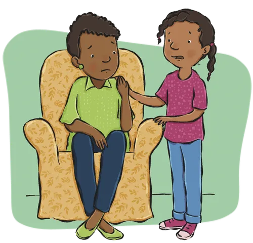 Girl talking with mom