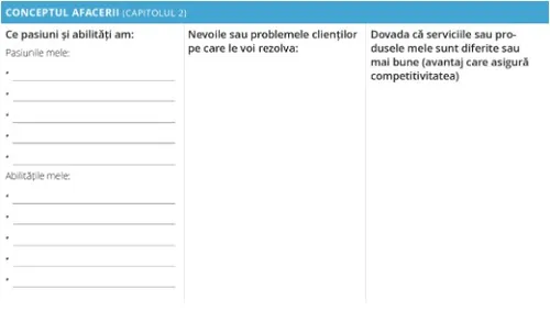 Agenda personală a afacerii – Secțiunea afacere