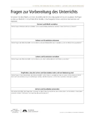 Arbeitsblatt: Fragen zur Vorbereitung des Unterrichts