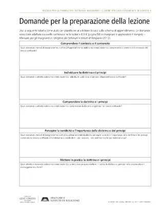 approfondimento, Domande per la preparazione della lezione