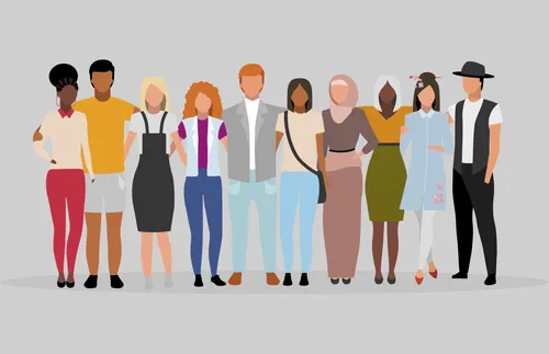 illustration of people from different countries standing in a line