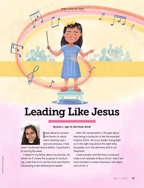 Page PDF with an illustration of a girl leading music