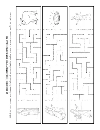 page d’activité : je peux aider Jésus à trouver et à ramener ses brebis perdues.
