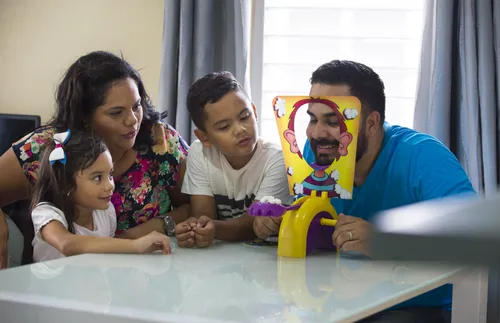 family playing games together