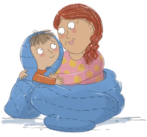 Boy and grandmother hugging