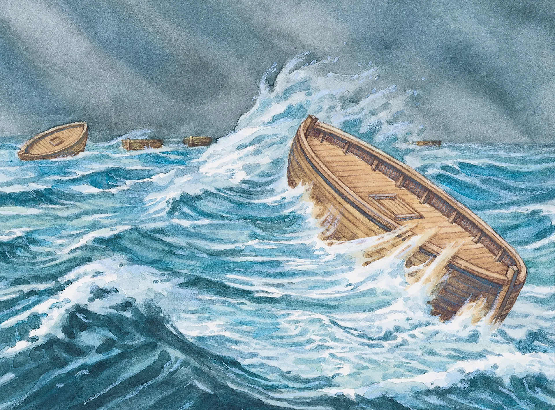 A painting by Robert T. Barrett depicting the Jaredite barges; Primary manual 1-69; Primary manual 4-53