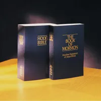 The Bible and the Book of Mormon stand next to one another both teaching lessons of how to get through hard times