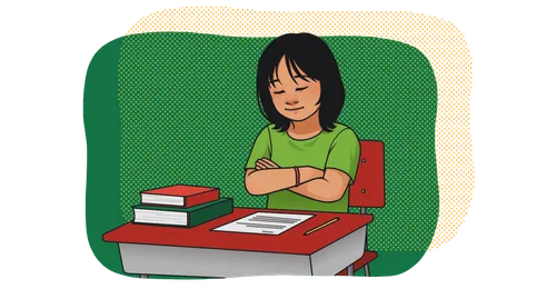 young woman praying in school