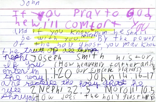 Handwritten family home evening lesson