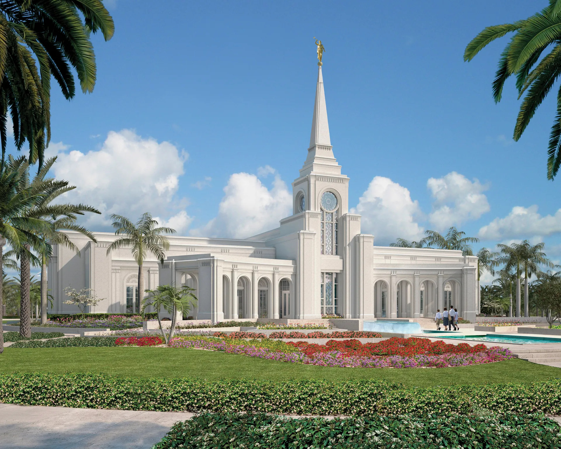 An artist’s rendition of the Fort Lauderdale Florida Temple and temple grounds.