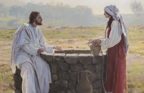 Jesus talking to the Samaritan woman at the well