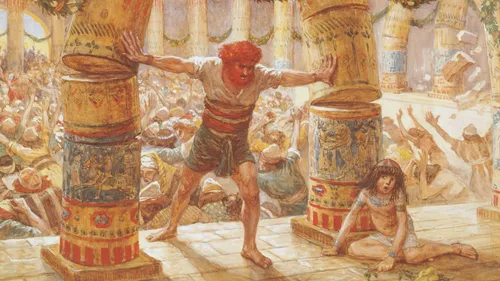 Samson pushing down the pillars of the temple