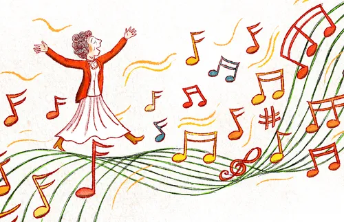 woman with music notes