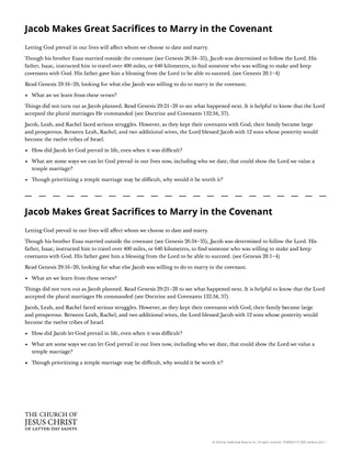 Jacob makes great sacrifices to marry in the covenant