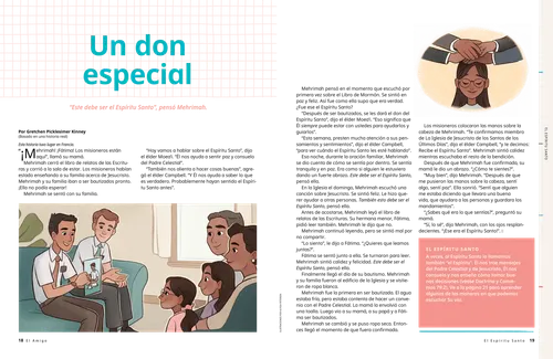 Página en PDF de misioneros enseñando a una familia y una niña siendo confirmada