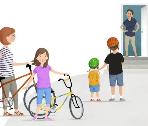 girl and mom with bikes