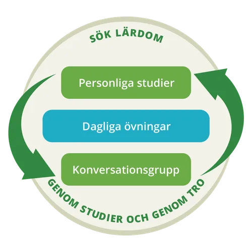 grafik som visar att personliga studier och övningar i konversationsgruppen är en cyklisk process
