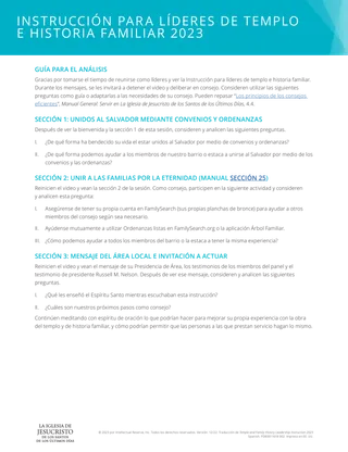 Guía para el análisis de la Instrucción para líderes de templo e historia familiar 2023