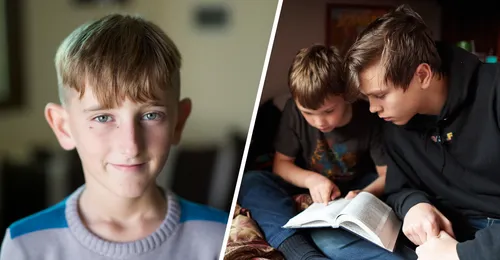 young man and young men studying scriptures
