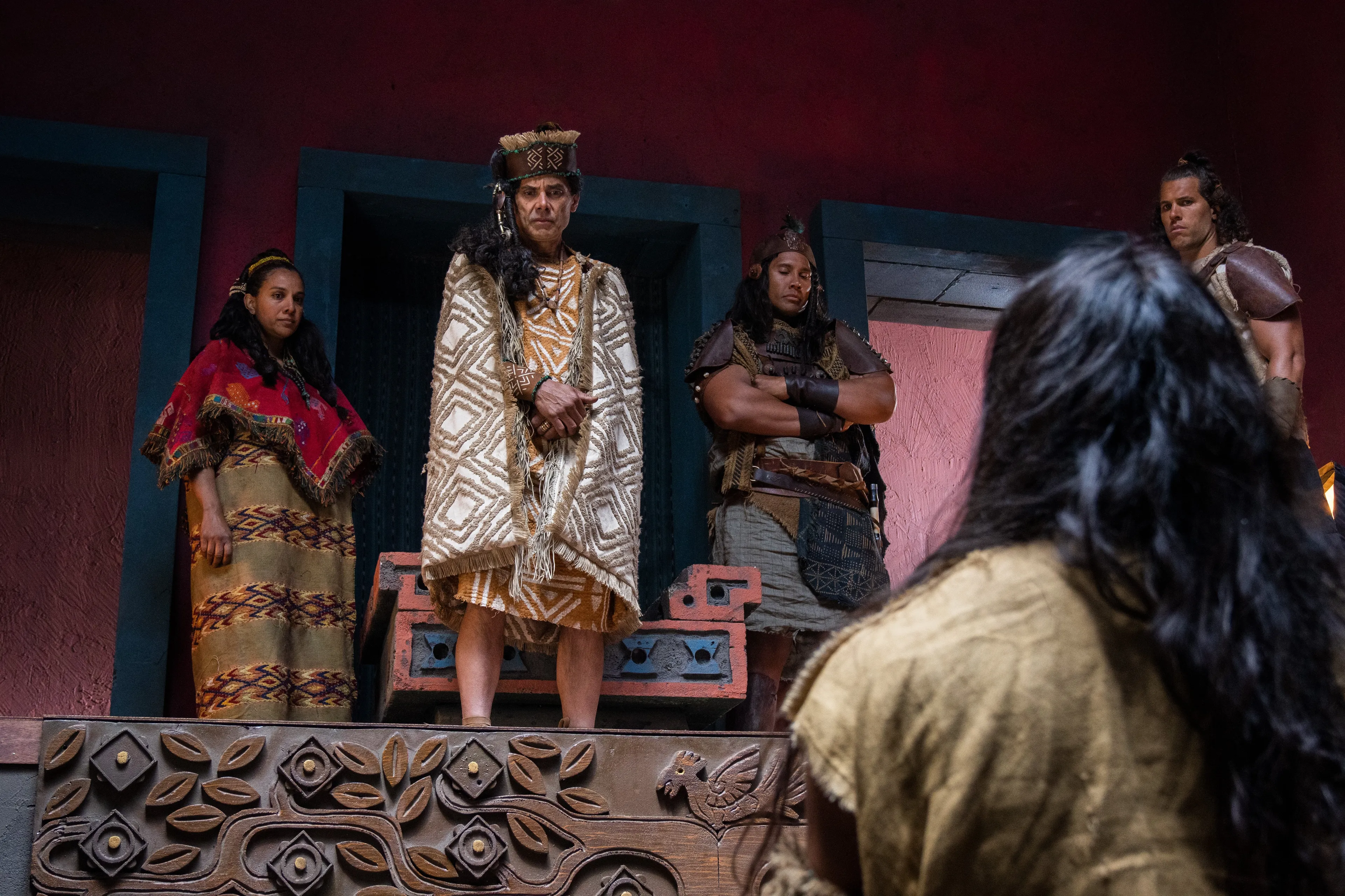 King Limhi listens to Ammon and his group of strong men as they explain why they are in the City of Lehi-Nephi.