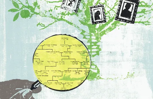 family tree seen through a magnifying glass