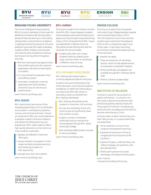document describing the different Church schools