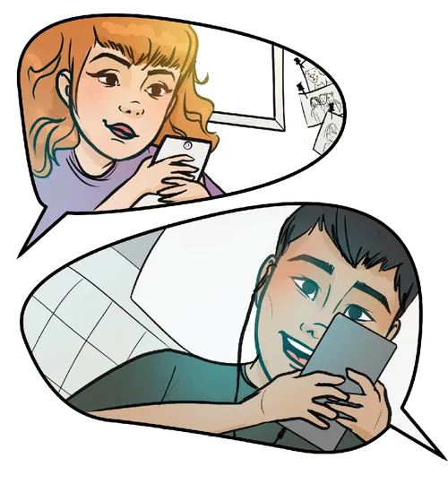 young man and young woman texting