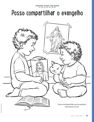 coloring page of boy showing picture of Jesus
