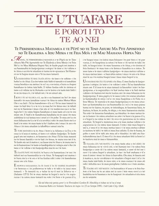 Te ’Utuāfare : E Poro’i i tō te Ao nei