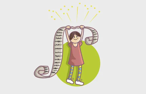 girl holding up a scroll