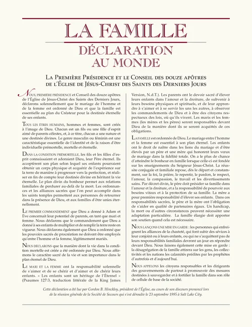 La proclamation sur la famille