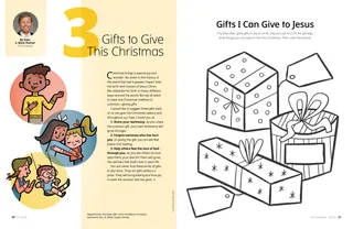 Page PDF with a coloring activity of Christmas gifts