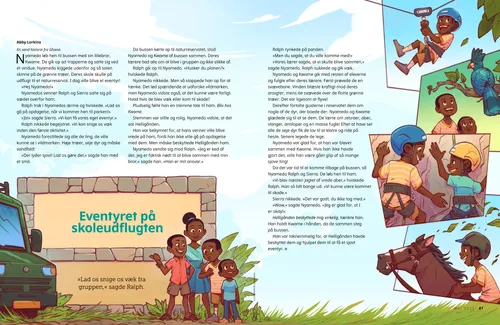 PDF med historie om en dreng, der svæver i en svævebane, ser på fugle og klatrer med sin bror og rider på en hest