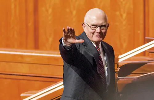 President Oaks waving