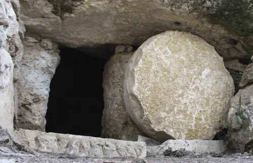 rock at opening of tomb