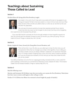 Teachings about Sustaining Those Called to Lead