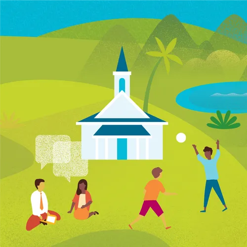 people outside chapel