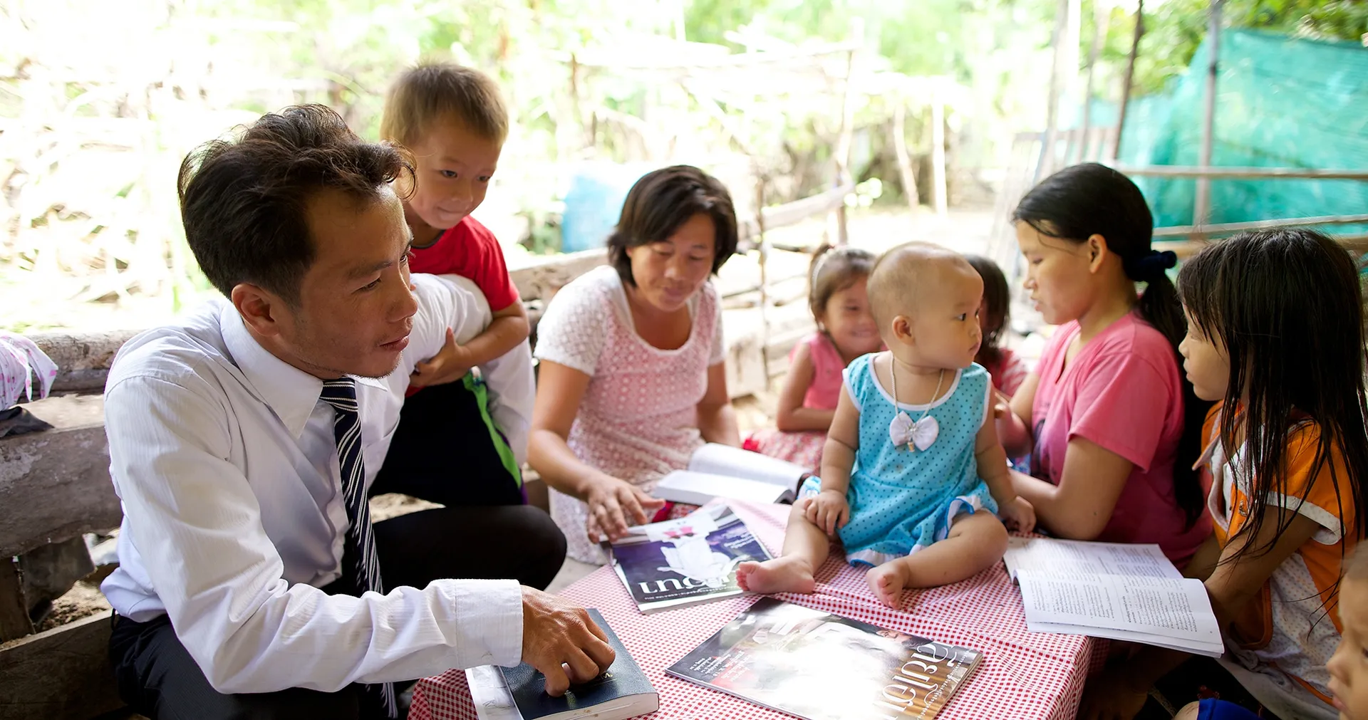 Family around a table