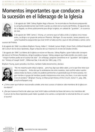 Volante: Momentos importantes que conducen a la sucesión en el liderazgo de la Iglesia