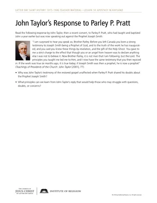 John Taylor’s Response to Parley P. Pratt handout