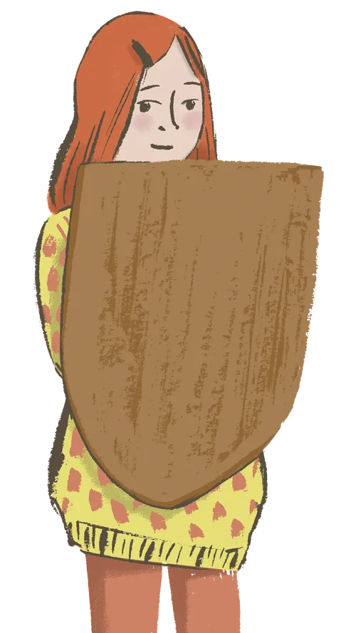 拿着纸板盾牌的女孩