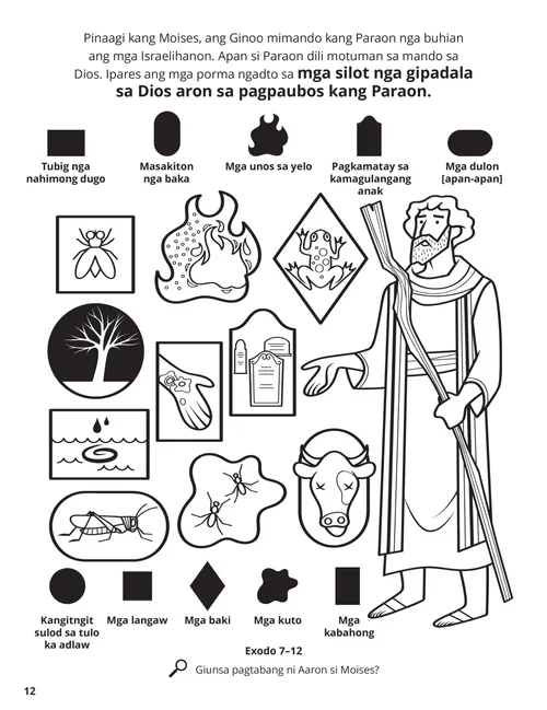 PDF nga koloranan nga pahina nga adunay pagpares-pares nga dula mahitungod sa mga silot sa Ehipto