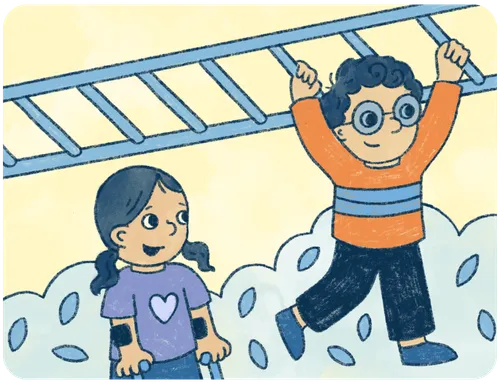 Image of a girl watching her brother on the monkey bars