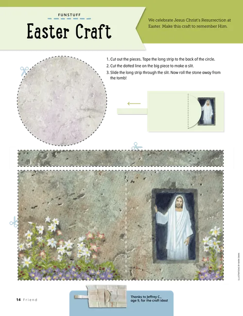 Cut-out craft of Jesus Christ and stone rolled away from the tomb